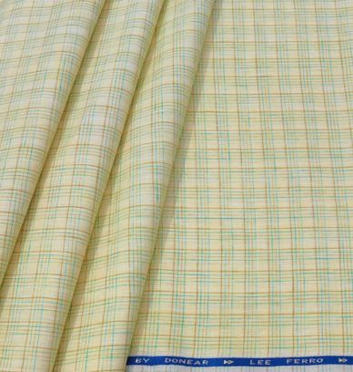 Shirt Fabric Donear 100% Premium Linen 60Lea Check Colour Butter Yellow N Green