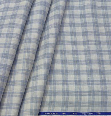 Shirt Fabric Donear 100% Premium Linen 60Lea Broad Check Colour Light Blue N Light Grey